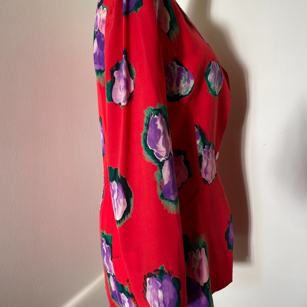 UNGARO PARELLELE PARIS Rose Red Tulip Floral Print Unstructured Blazer, Size 4 - Picture 2 of 11